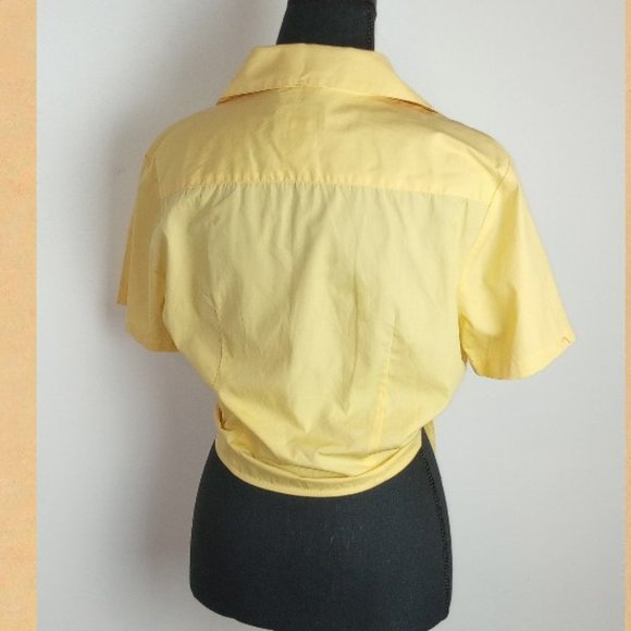Vintage Button-Down, Midriff Tie Blouse by Talbots / Sunny Yellow - Picture 4 of 5